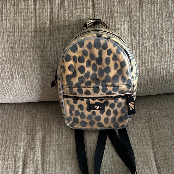 UGG Tan and Black Animal Australian Print Backpack with clear covering  10 by 7” - Picture 1 of 11